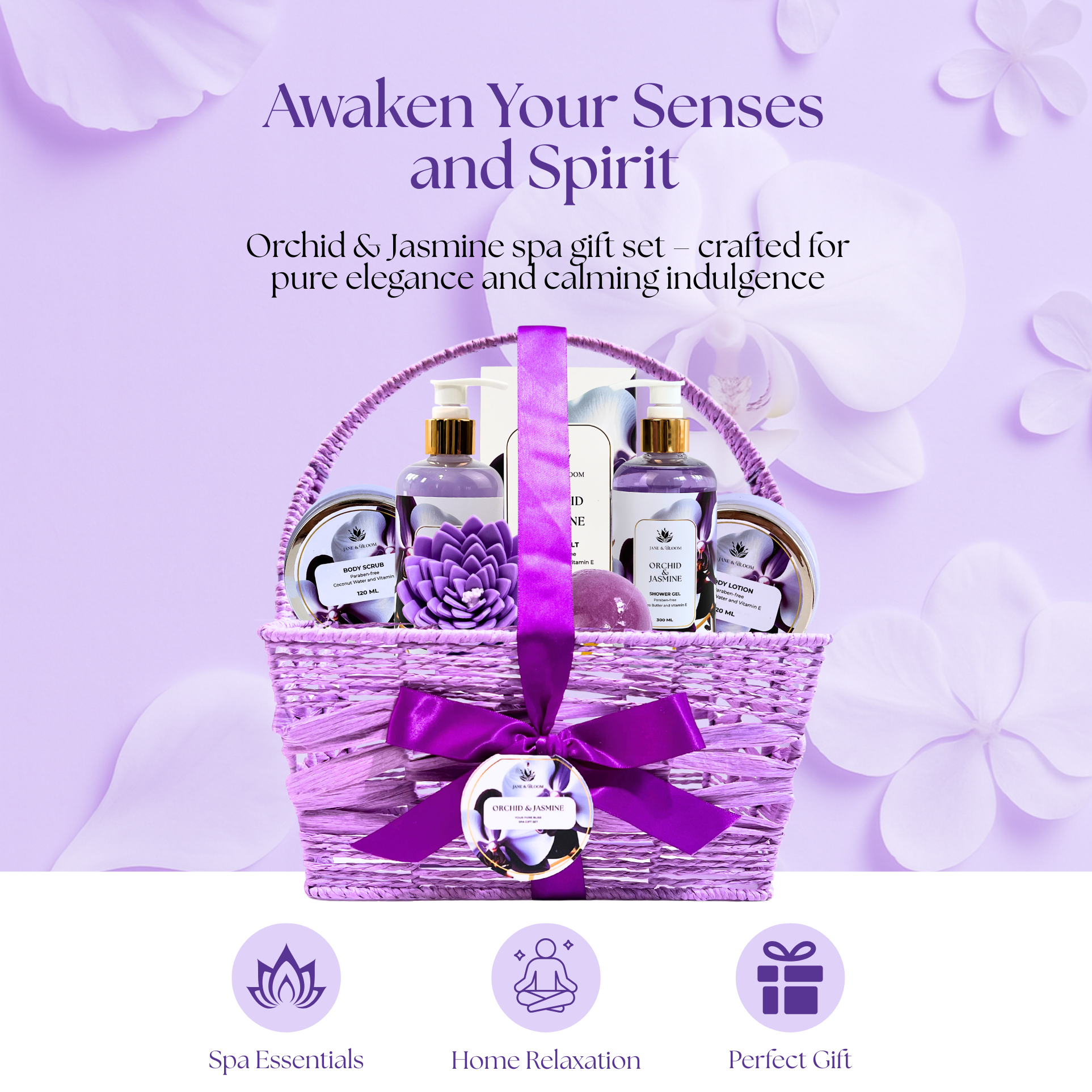 Orchid & Jasmine – Elegant Purple Spa Gift Basket
